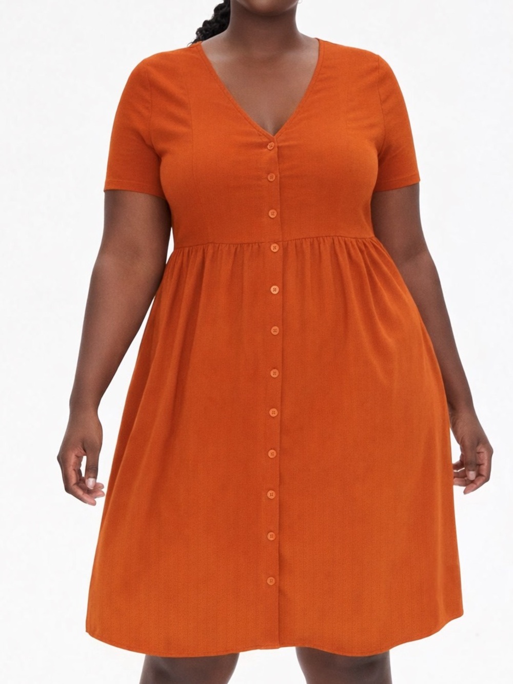 Forever 21 Plus Size Button-Front V-Neck Midi Dress in Rust Orange